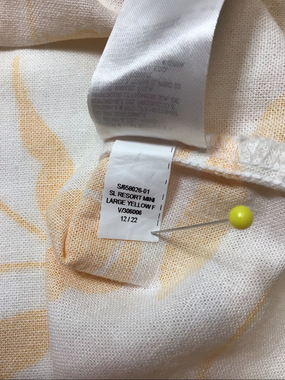 Old Navy Resort Mini Dress Linen Blend White Yellow Self Tie Shoulder Sz.L - Picture 6 of 11